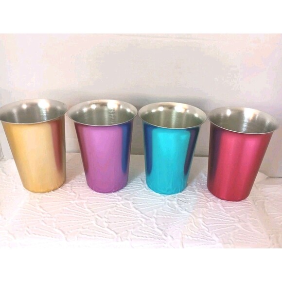 Vintage Jewel Tone Aluminum Cups 4 In the Set Mid-century 5 inches Tall - Picture 4 of 10
